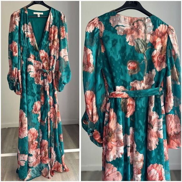 XXS Anthropologie Hutch V-neck Textured Long Sleeve Maxi Wrap Dress - Picture 2 of 13